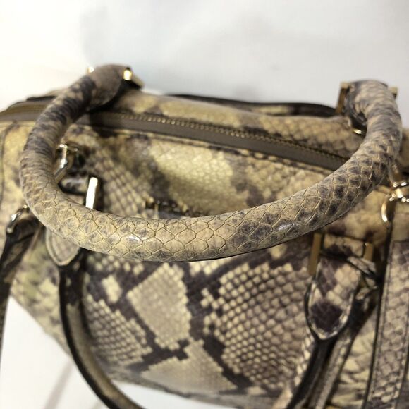Michael Kors Riley Black Tan Beige Python Embossed Leather Satchel Crossbody - Picture 13 of 16